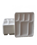 Eco-Friendly 7 Compartment Thali Bodegradable White Plates Made with Sugarcane Pulp and Fiber - 300 Pack Party Thali