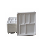 Eco-Friendly 6 Compartment Thali Biodegradable White Plates Made with Sugarcane Pulp and Fiber - 100 Pack Party Thali